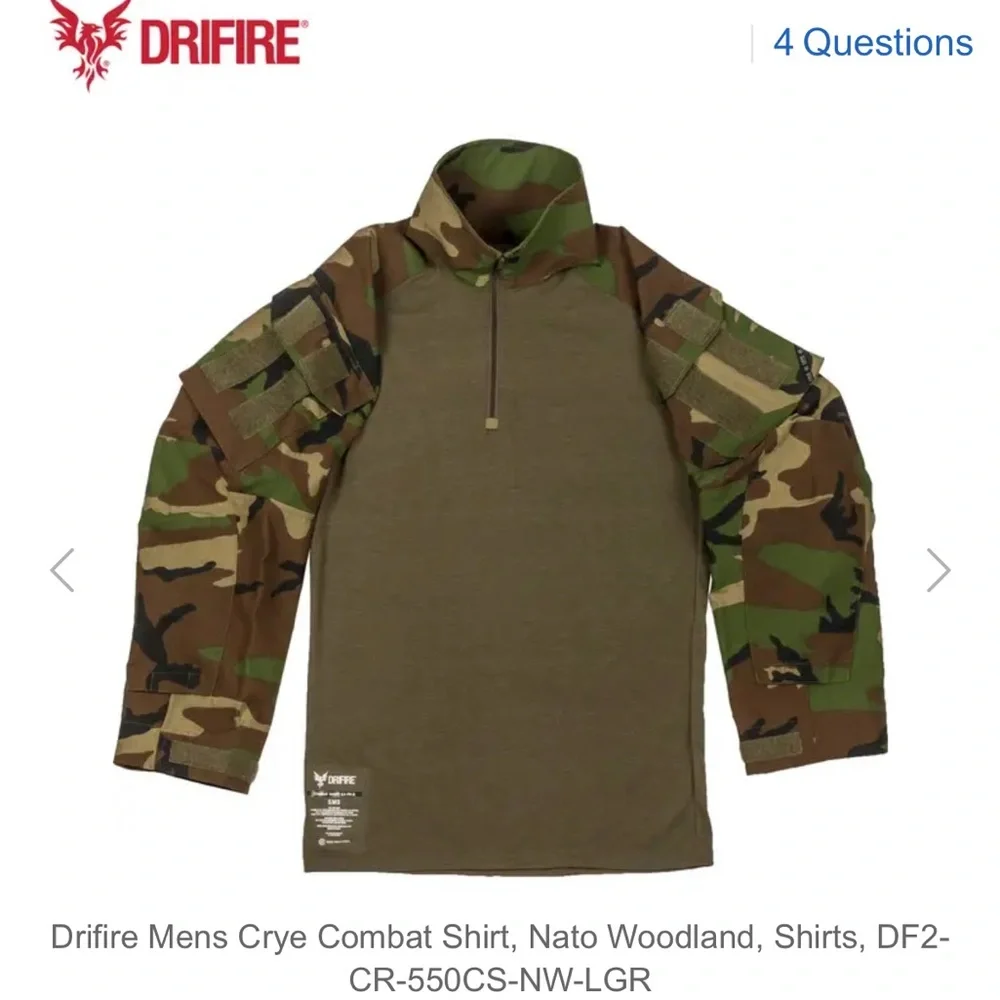 Drirfire Men's Woodland Camo Combat Shirt - Olive Green